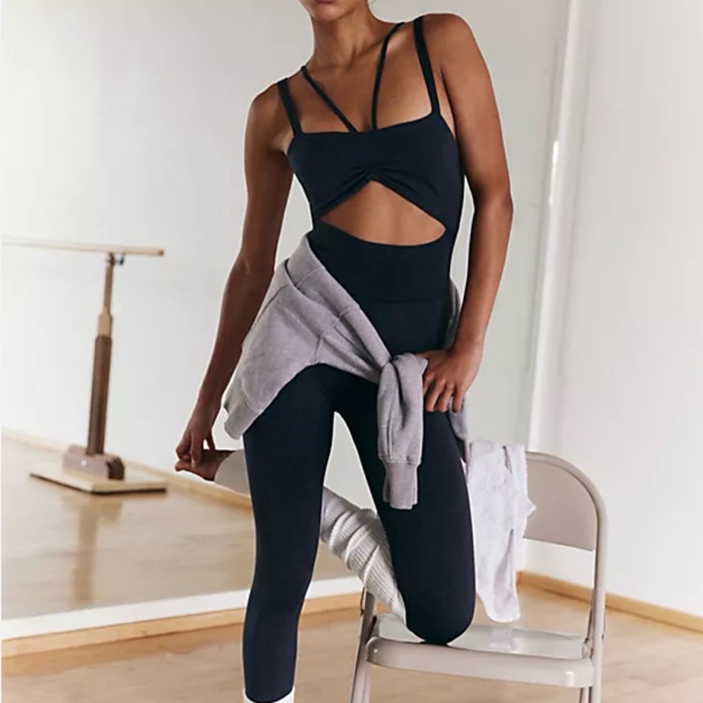 Free People Movement Cutout Onesie Jumpsuit Navy Blue M/L Strappy Back